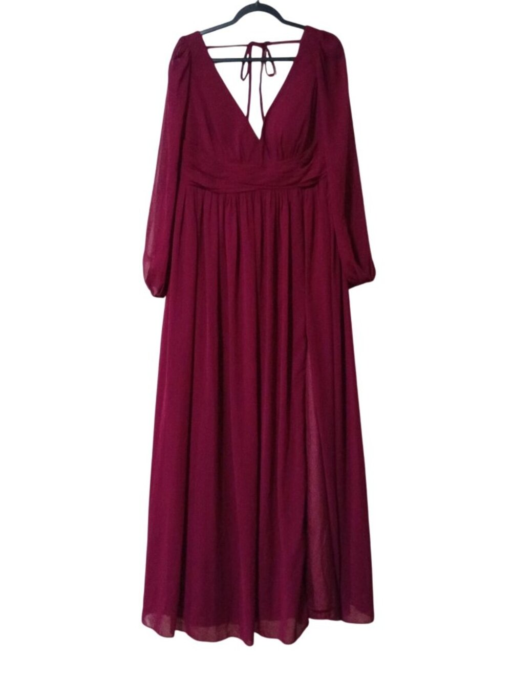 Azazie Norah Burgundy Chiffon Long Sleeve Bridesmaid Dress A16 NWT - Picture 3 of 16